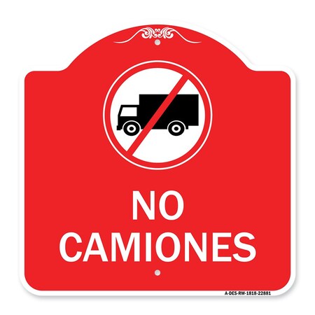 Signmission Spanish Traffic No Camiones No Trucks W/ Graphic, Red & White Alum Sign, 18" x 18", RW-1818-22881 A-DES-RW-1818-22881